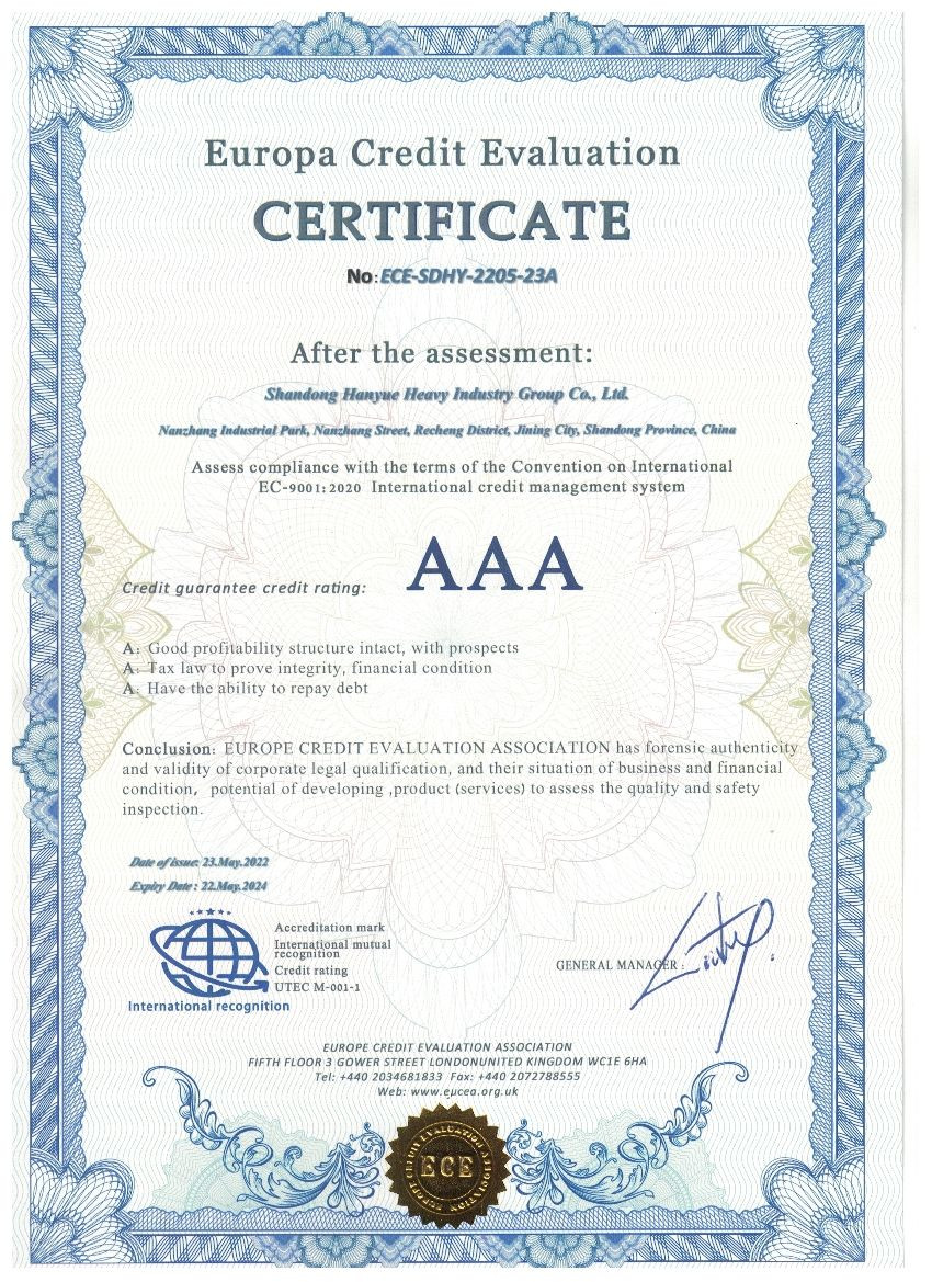 চীন Shandong Hanyue Heavy Industry Group Co., Ltd. সার্টিফিকেশন